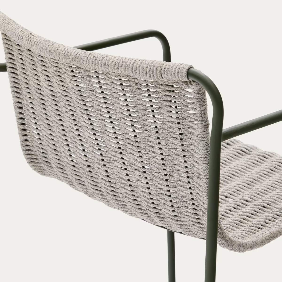 Kave Home Maurina stool in green galvanised steel and green rope cord 64,5cm