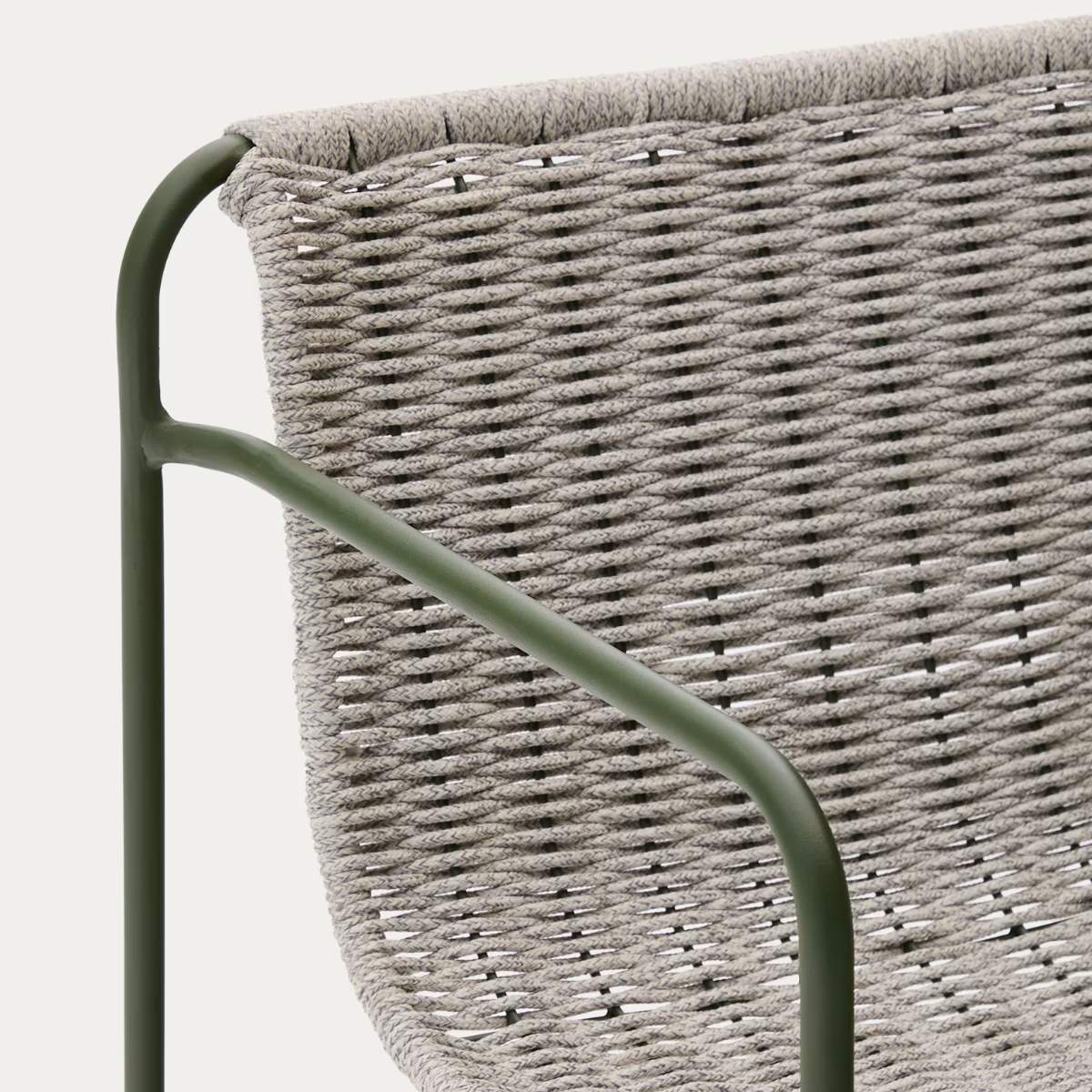 Kave Home Maurina stool in green galvanised steel and green rope cord 64,5cm
