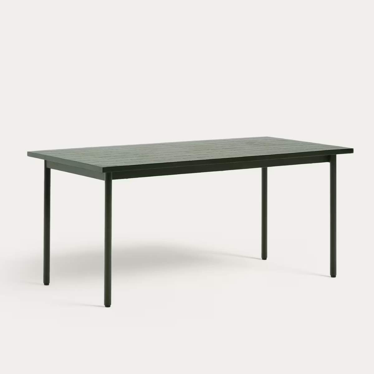 Kave Home Maurina outdoor table in green galvanised steel with green tiles 182 x 91cm