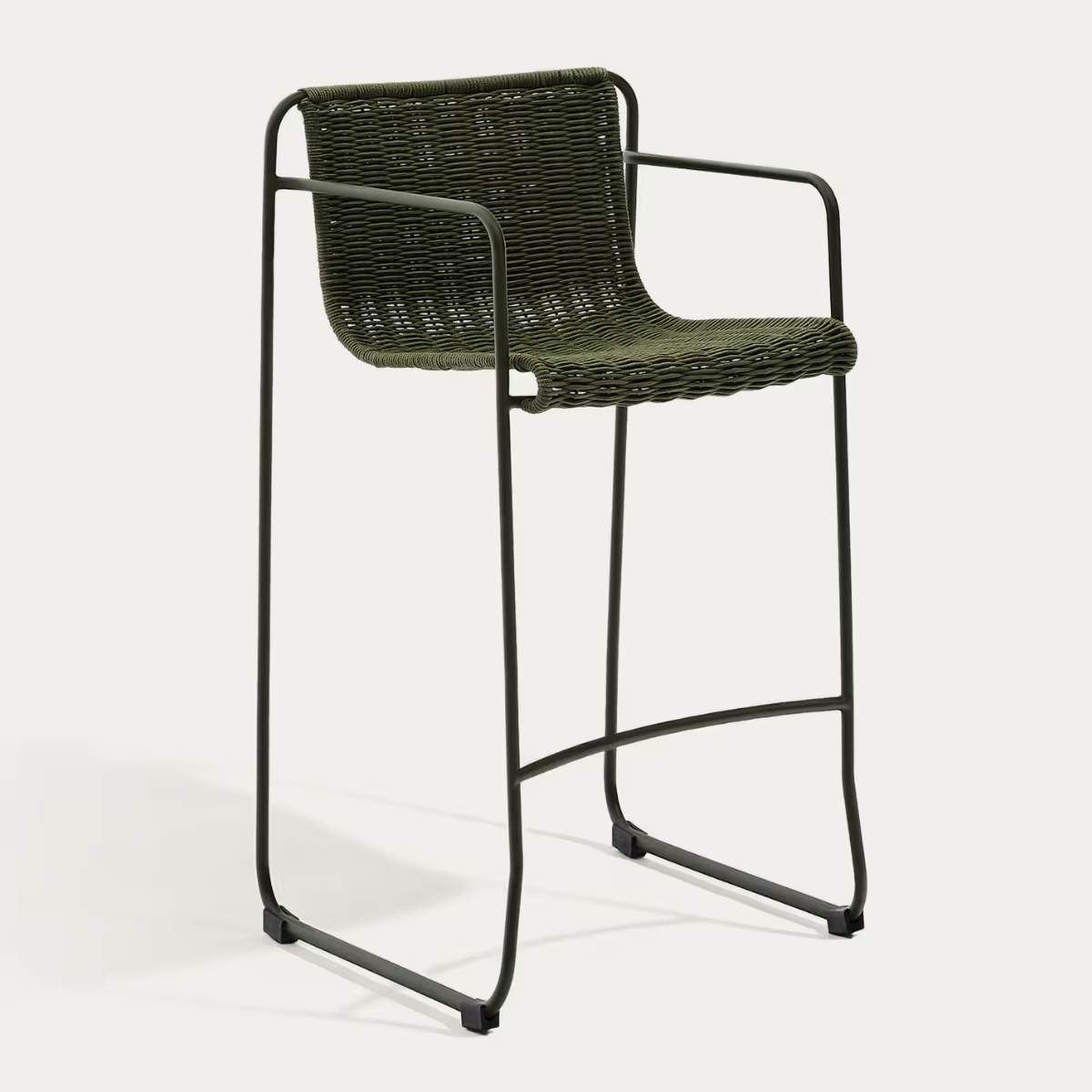 Kave Home Maurina stackable stool in green galvanised steel and green rope cord 74,5cm