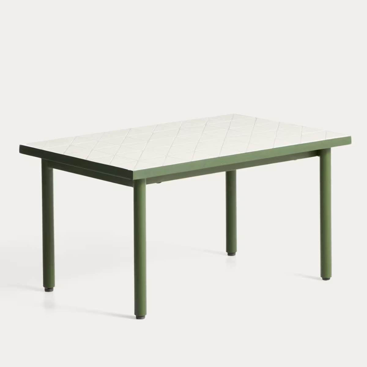 Kave Home Maurina side table in green galvanised steel with ecru tiles 81 x 51 cm