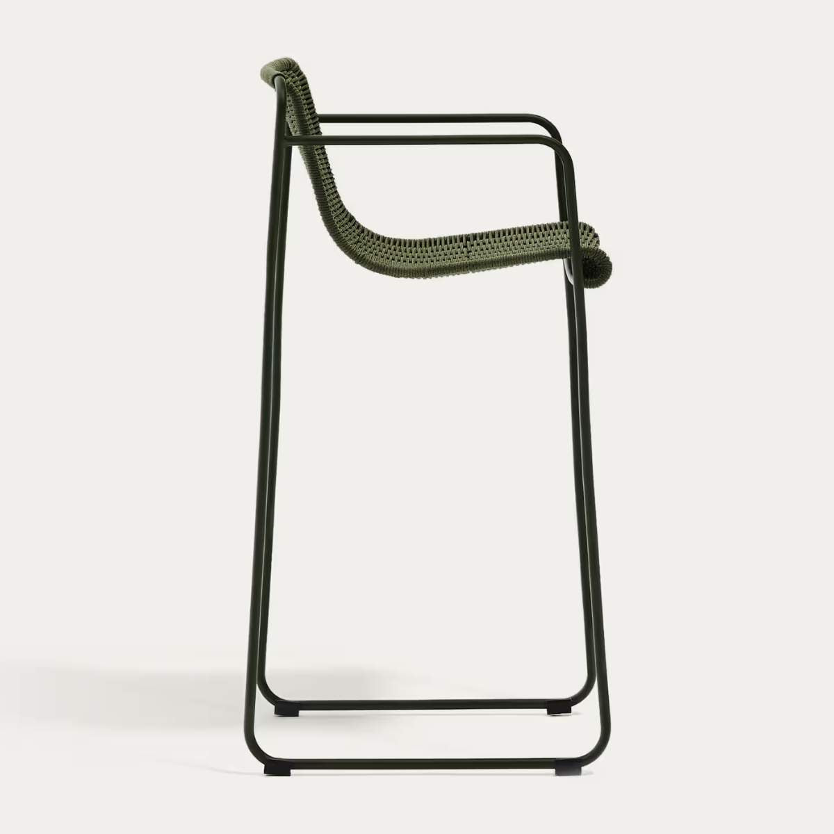 Kave Home Maurina stackable stool in green galvanised steel and green rope cord 74,5cm