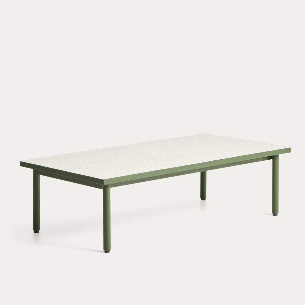 Kave Home Maurina coffee table in green galvanised steel with ecru tiles 122 x 61cm
