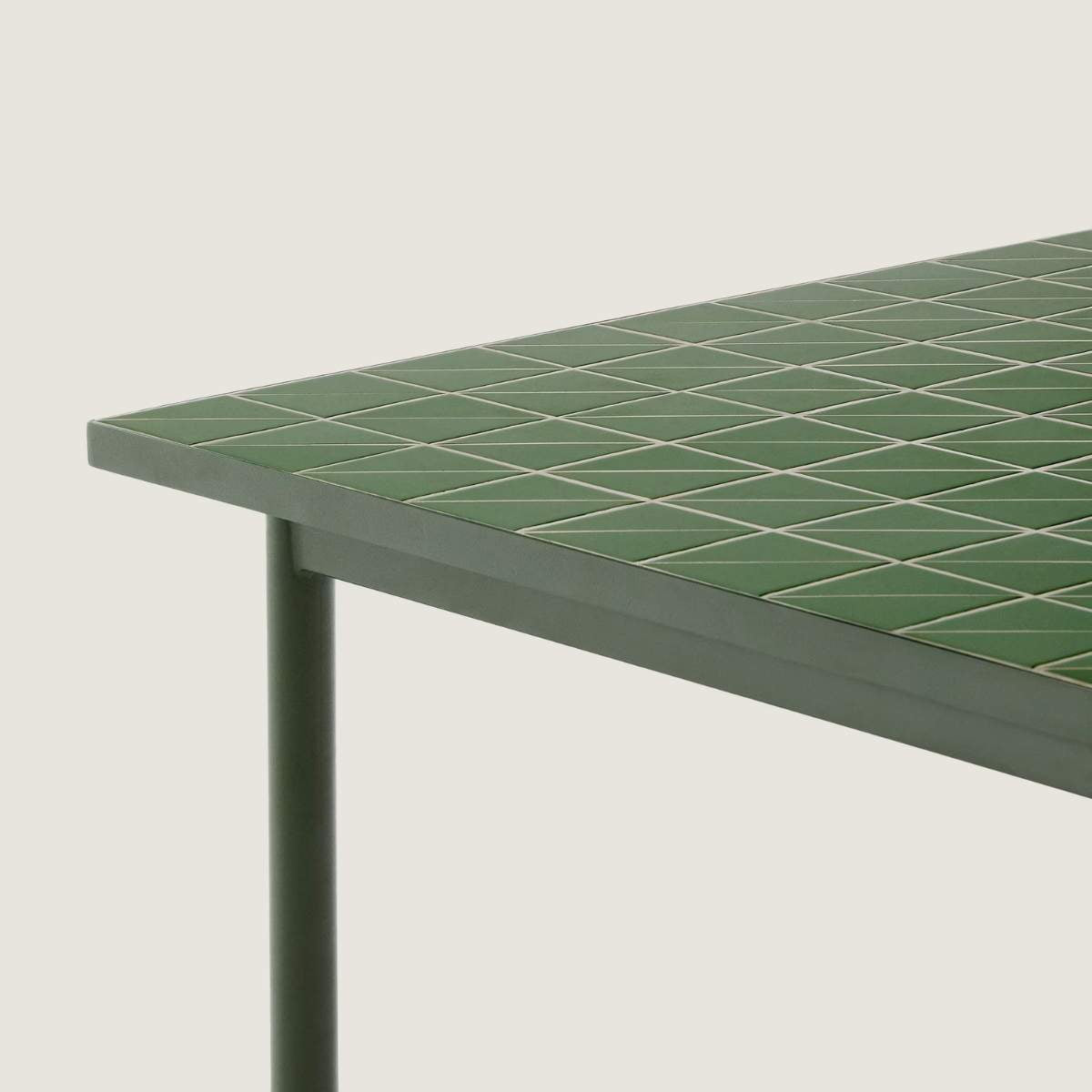 Kave Home Maurina outdoor table in green galvanised steel with green tiles 182 x 91cm