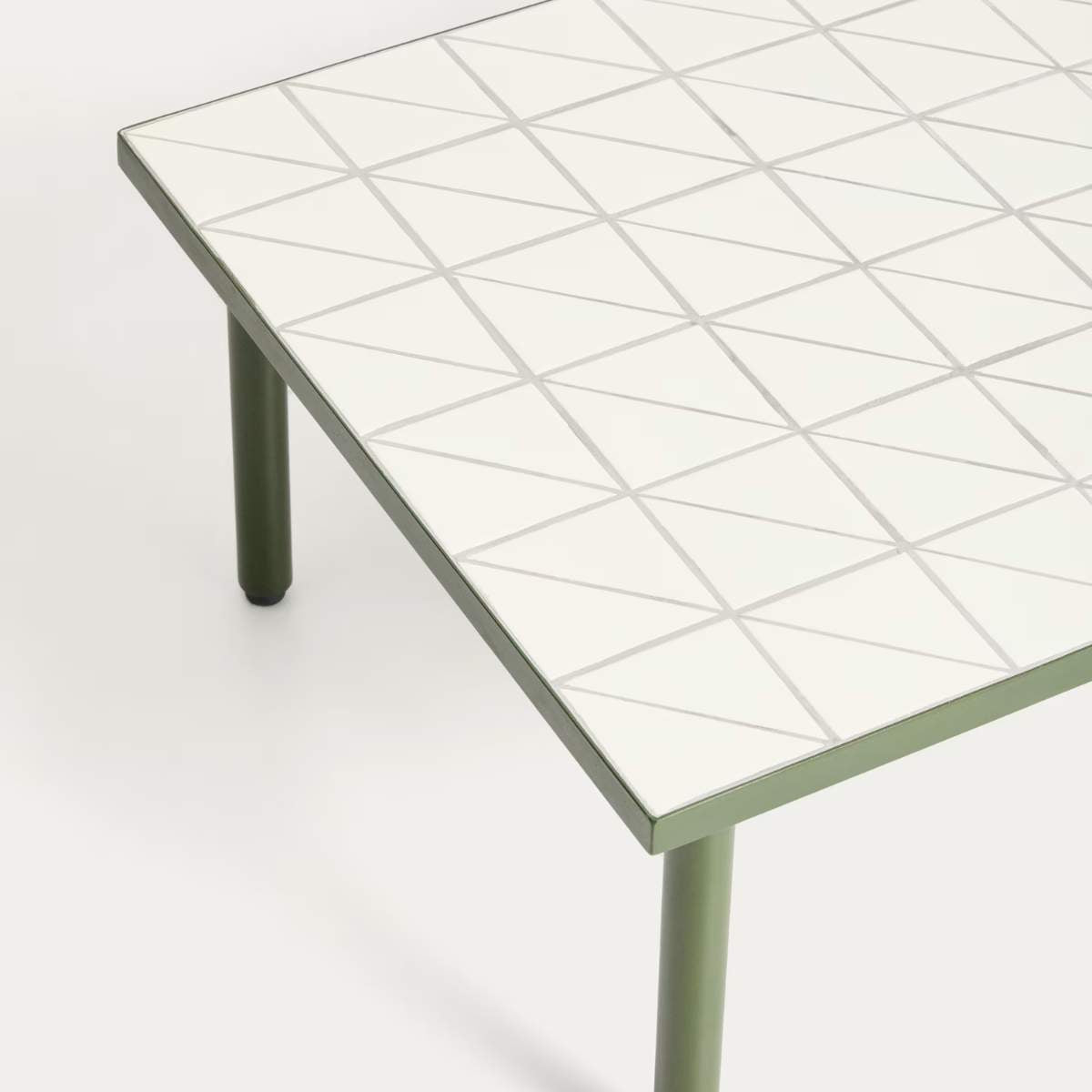 Kave Home Maurina coffee table in green galvanised steel with ecru tiles 122 x 61cm