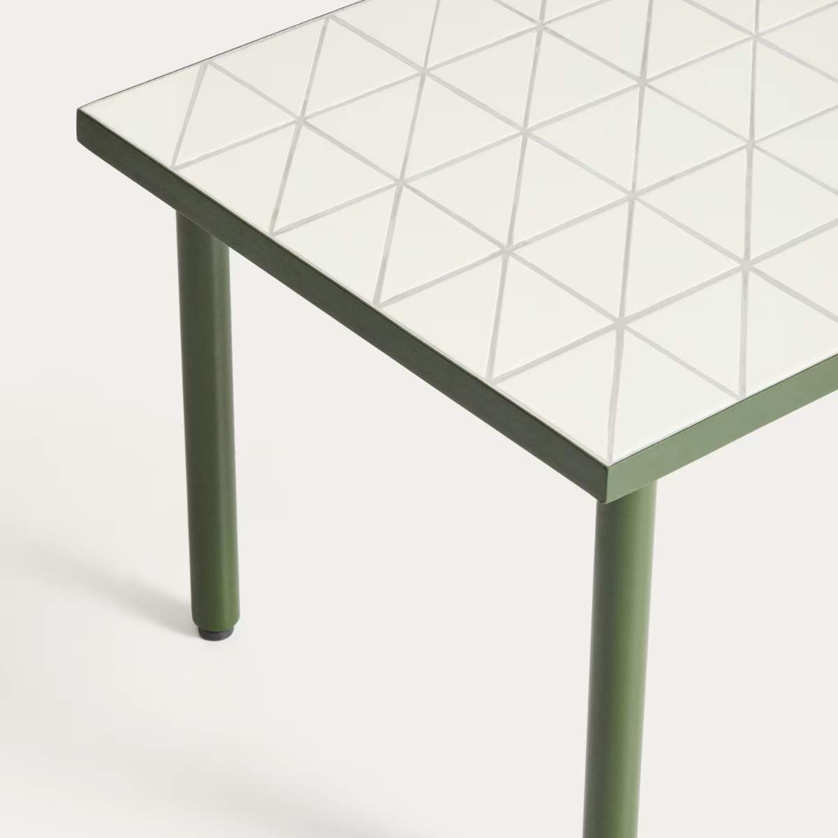 Kave Home Maurina side table in green galvanised steel with ecru tiles 81 x 51 cm