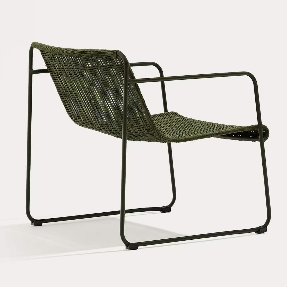 Kave Home Maurina stackable armchair in green galvanised steel and green rope cord