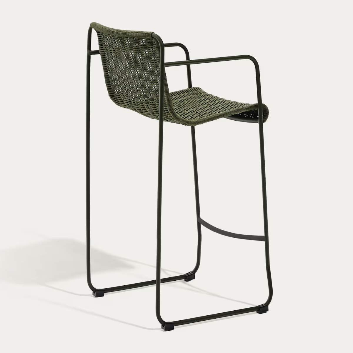 Kave Home Maurina stackable stool in green galvanised steel and green rope cord 74,5cm