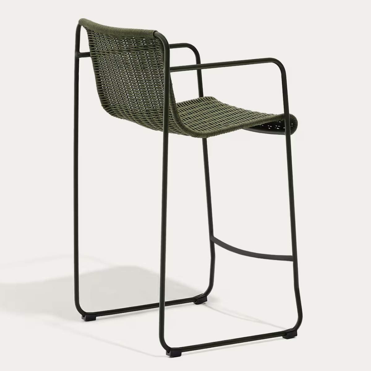 Kave Home Maurina stool in green galvanised steel and green rope cord 64,5cm