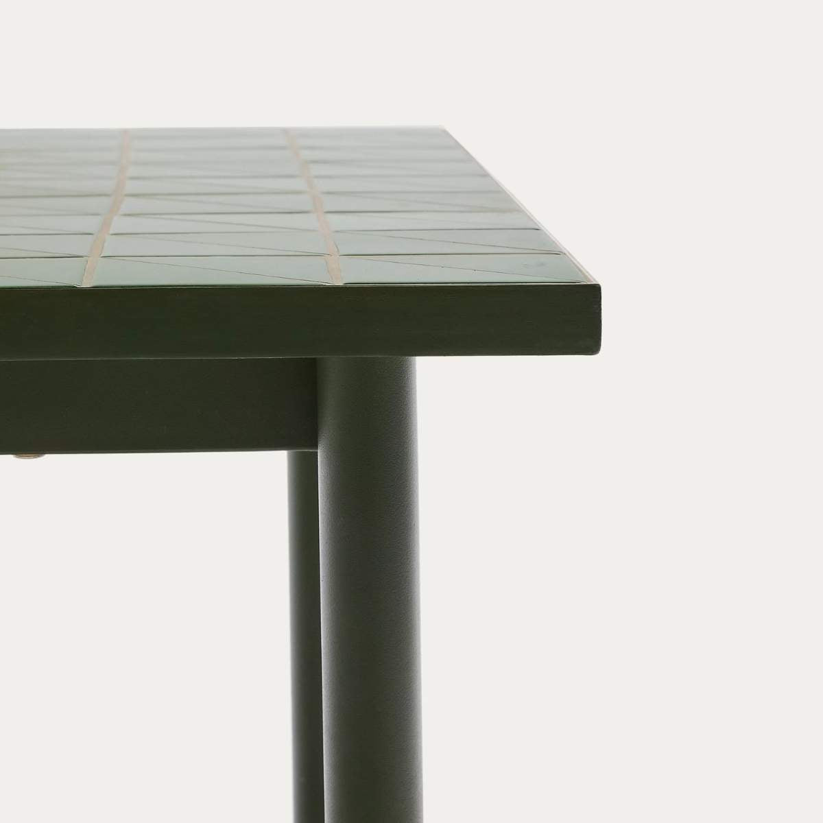 Kave Home Maurina outdoor table in green galvanised steel with green tiles 182 x 91cm