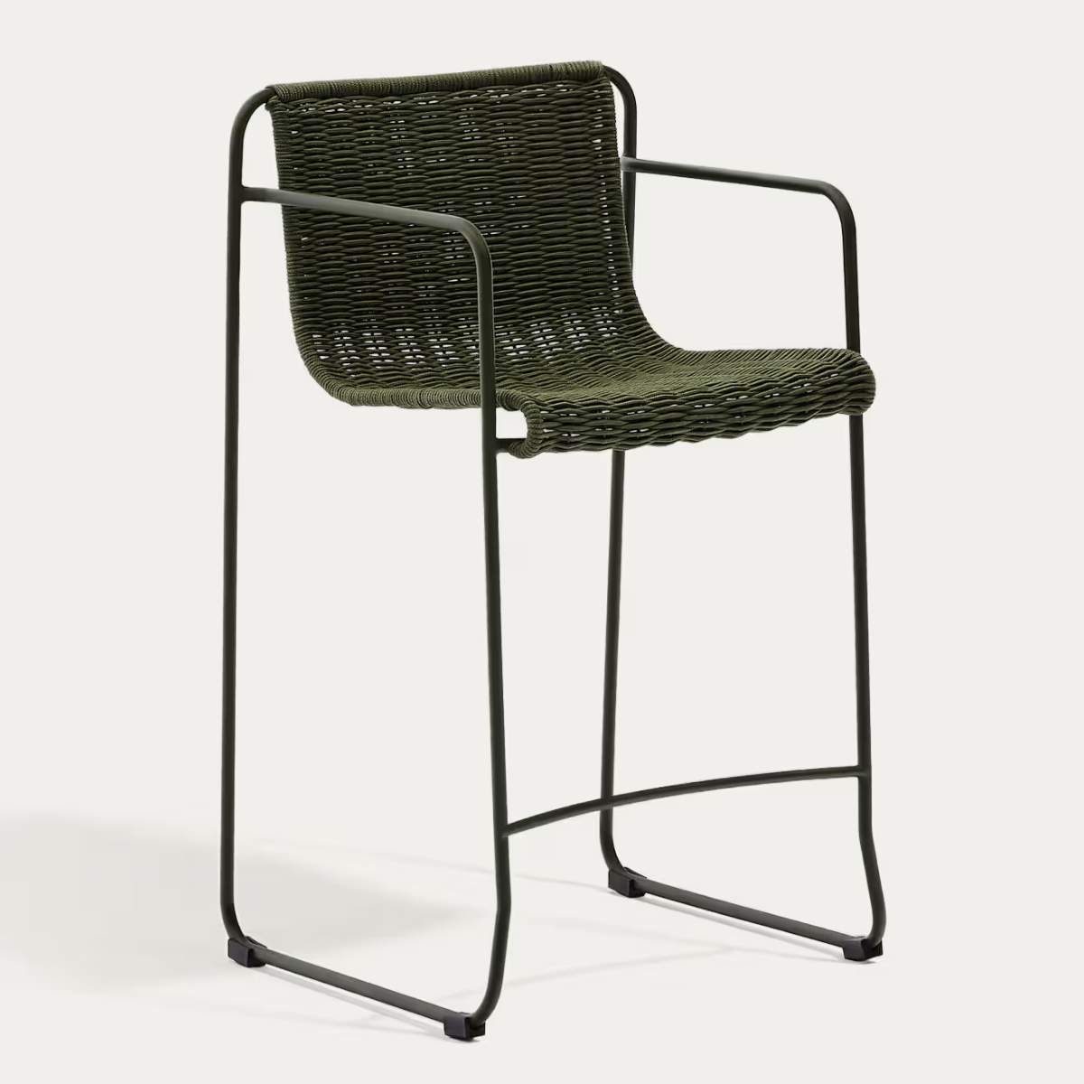 Kave Home Maurina stool in green galvanised steel and green rope cord 64,5cm