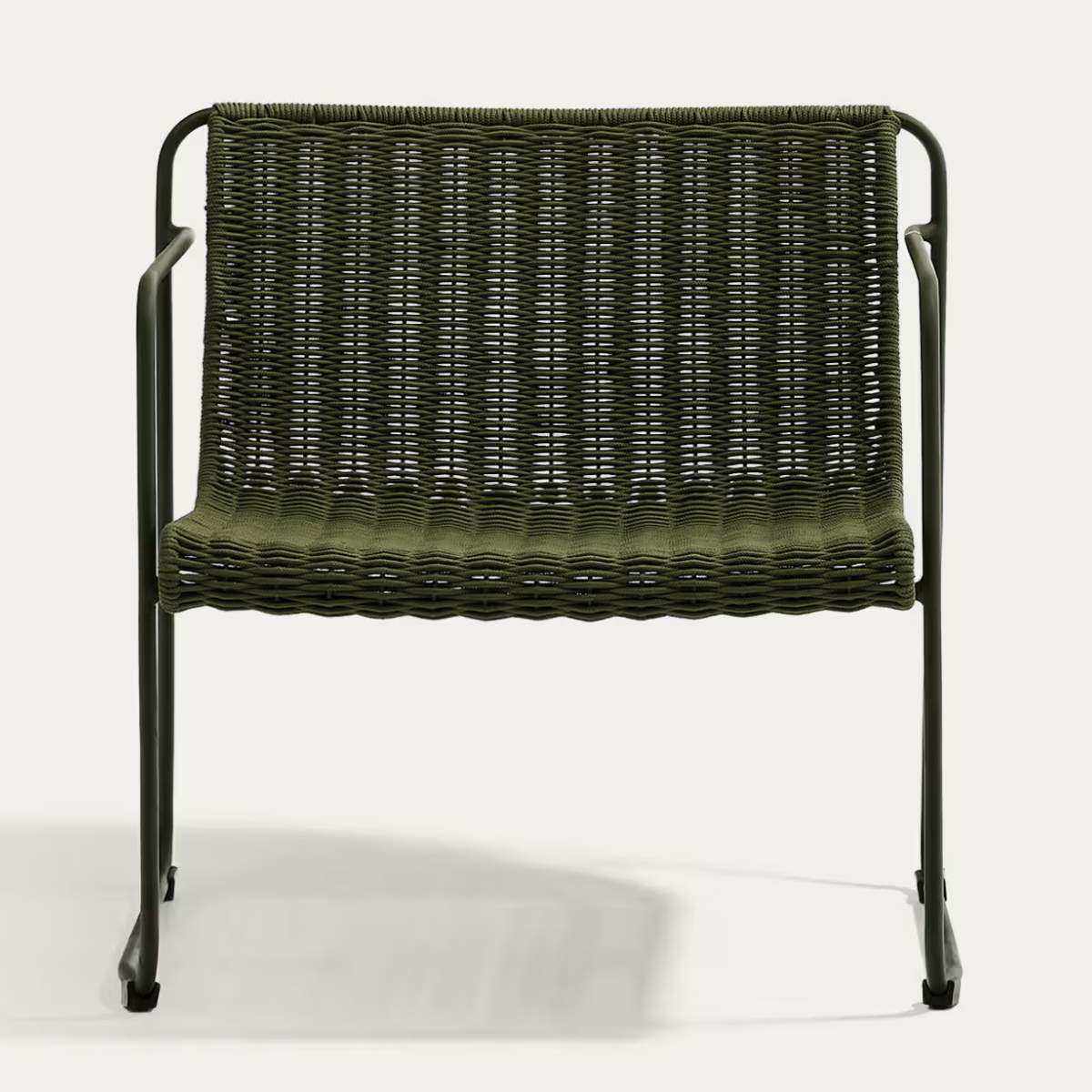Kave Home Maurina stackable armchair in green galvanised steel and green rope cord