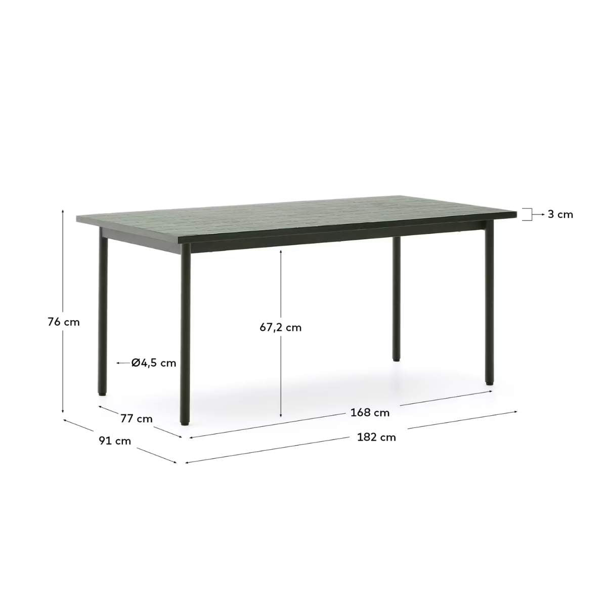 Kave Home Maurina outdoor table in green galvanised steel with green tiles 182 x 91cm