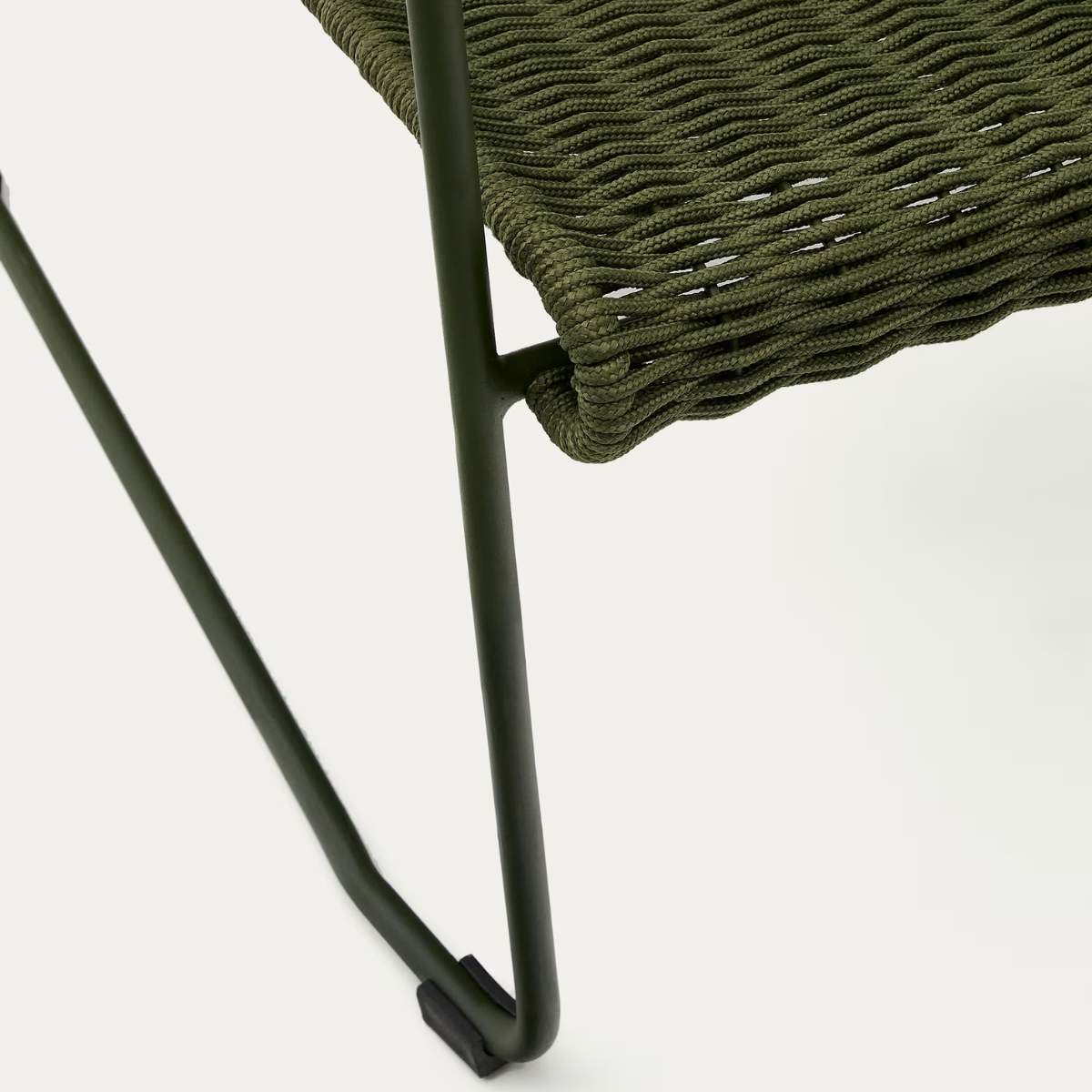Kave Home Maurina stackable armchair in green galvanised steel and green rope cord