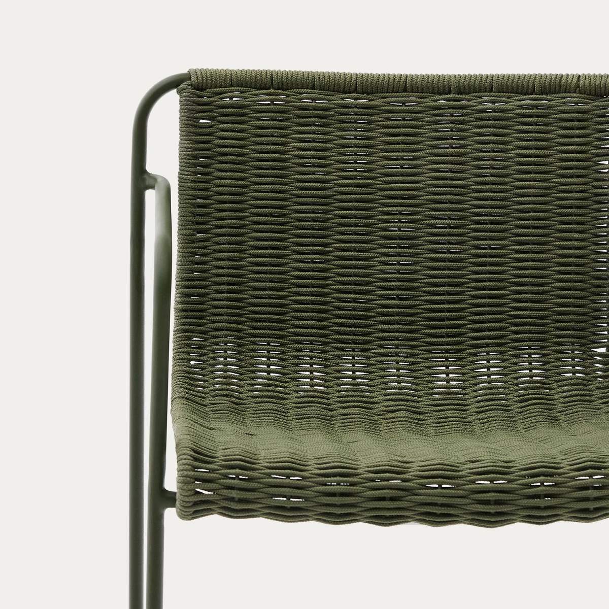 Kave Home Maurina stool in green galvanised steel and green rope cord 64,5cm