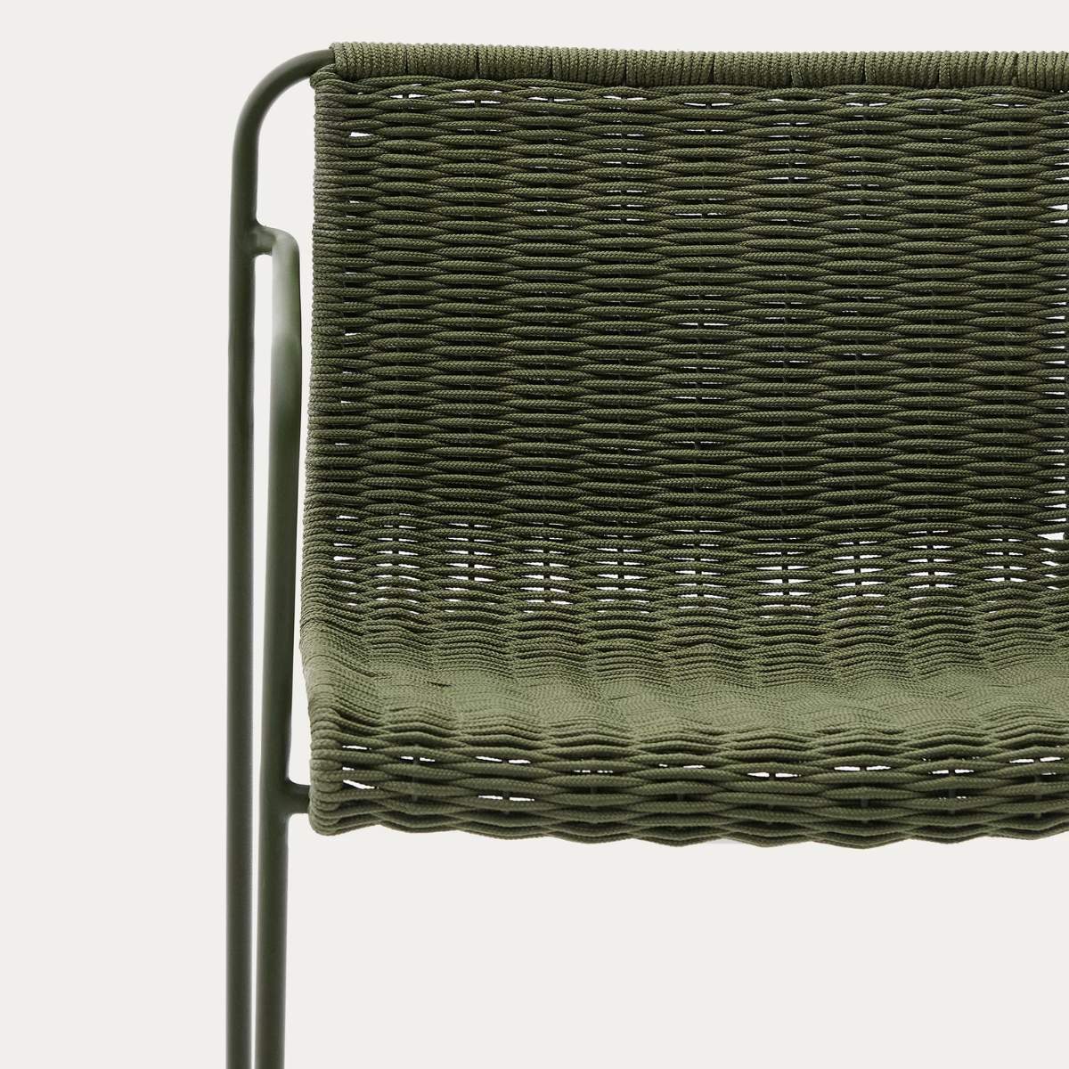 Kave Home Maurina stackable stool in green galvanised steel and green rope cord 74,5cm