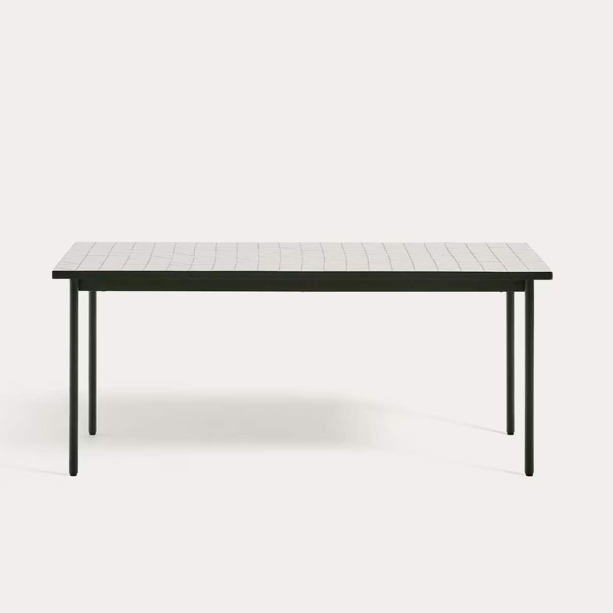Kave Home Maurina outdoor table in green galvanised steel with green tiles 182 x 91cm