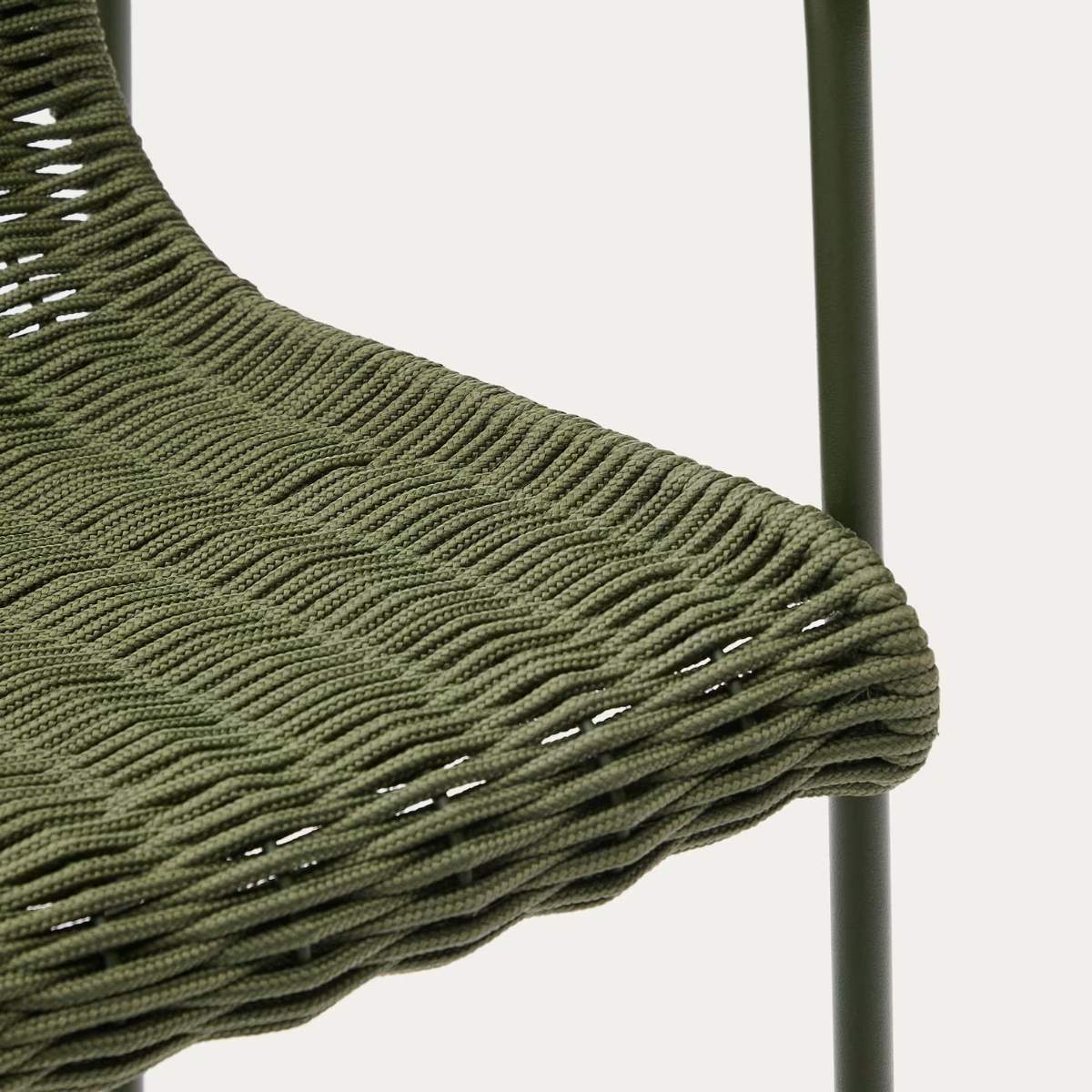 Kave Home Maurina stackable stool in green galvanised steel and green rope cord 74,5cm