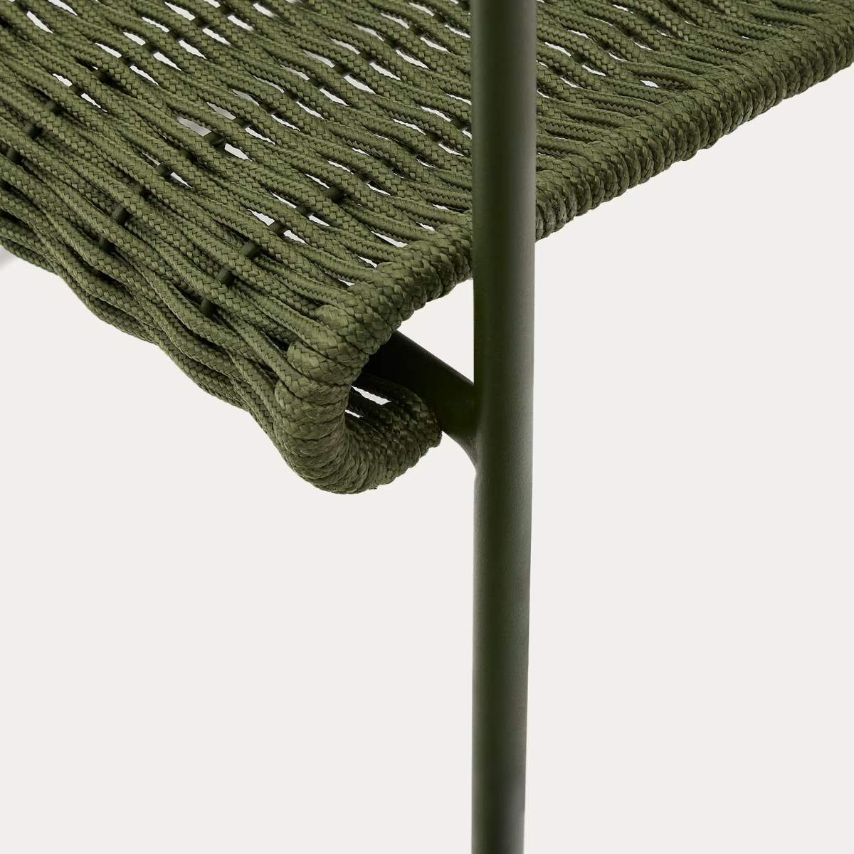 Kave Home Maurina stackable armchair in green galvanised steel and green rope cord