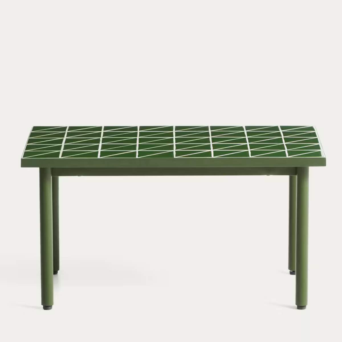 Kave Home Maurina side table in green galvanised steel with ecru tiles 81 x 51 cm
