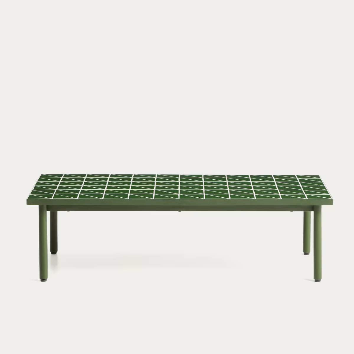 Kave Home Maurina coffee table in green galvanised steel with ecru tiles 122 x 61cm