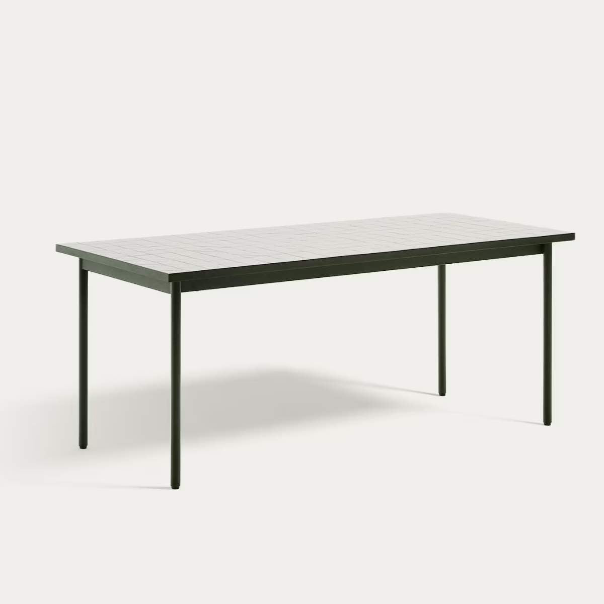 Kave Home Maurina outdoor table in green galvanised steel with green tiles 182 x 91cm