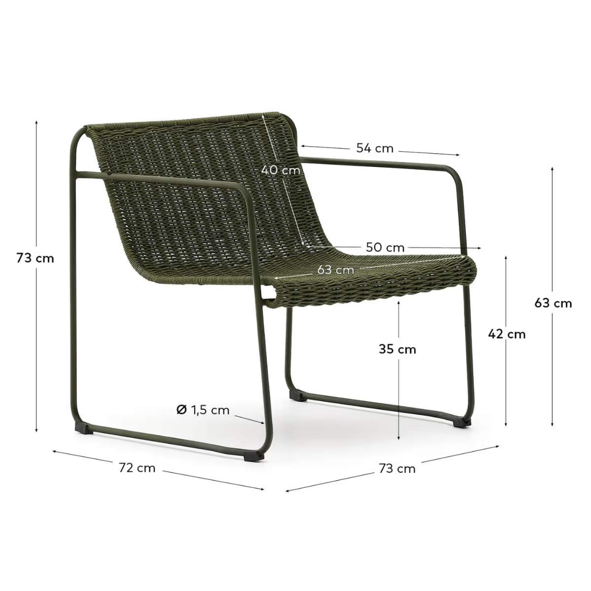 Kave Home Maurina stackable armchair in green galvanised steel and green rope cord