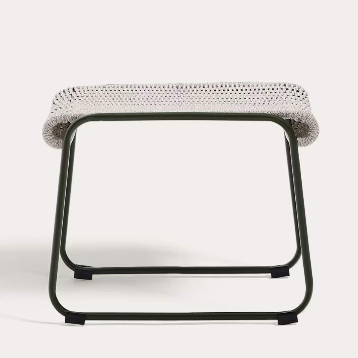 Kave Home Maurina footrest in green galvanised steel and green rope cord 58 x 52.5cm