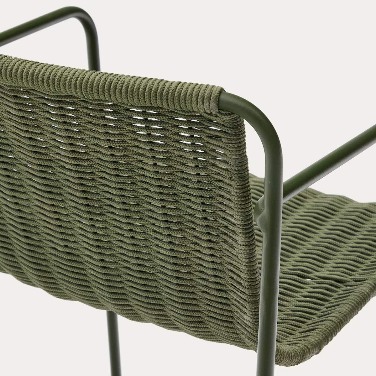Kave Home Maurina stackable stool in green galvanised steel and green rope cord 74,5cm
