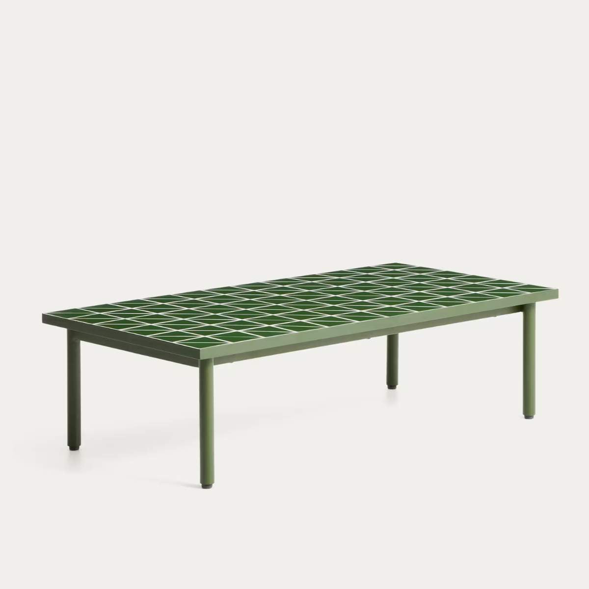 Kave Home Maurina coffee table in green galvanised steel with ecru tiles 122 x 61cm