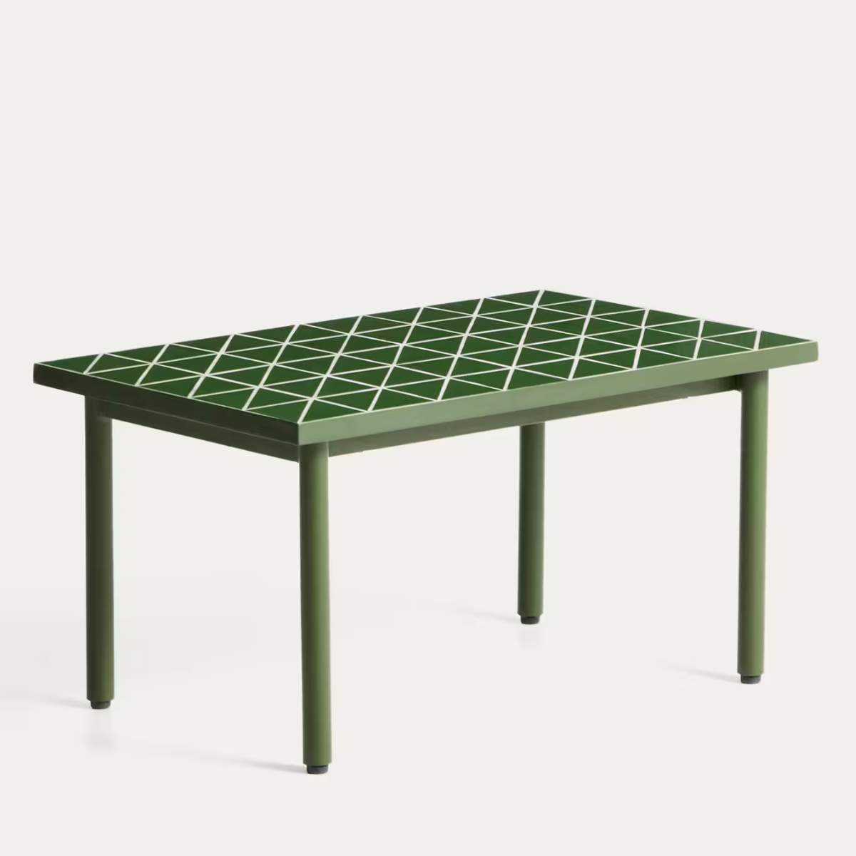 Kave Home Maurina side table in green galvanised steel with ecru tiles 81 x 51 cm