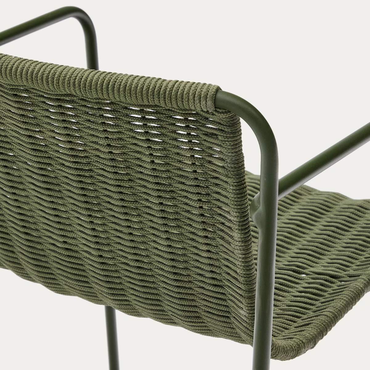 Kave Home Maurina stool in green galvanised steel and green rope cord 64,5cm