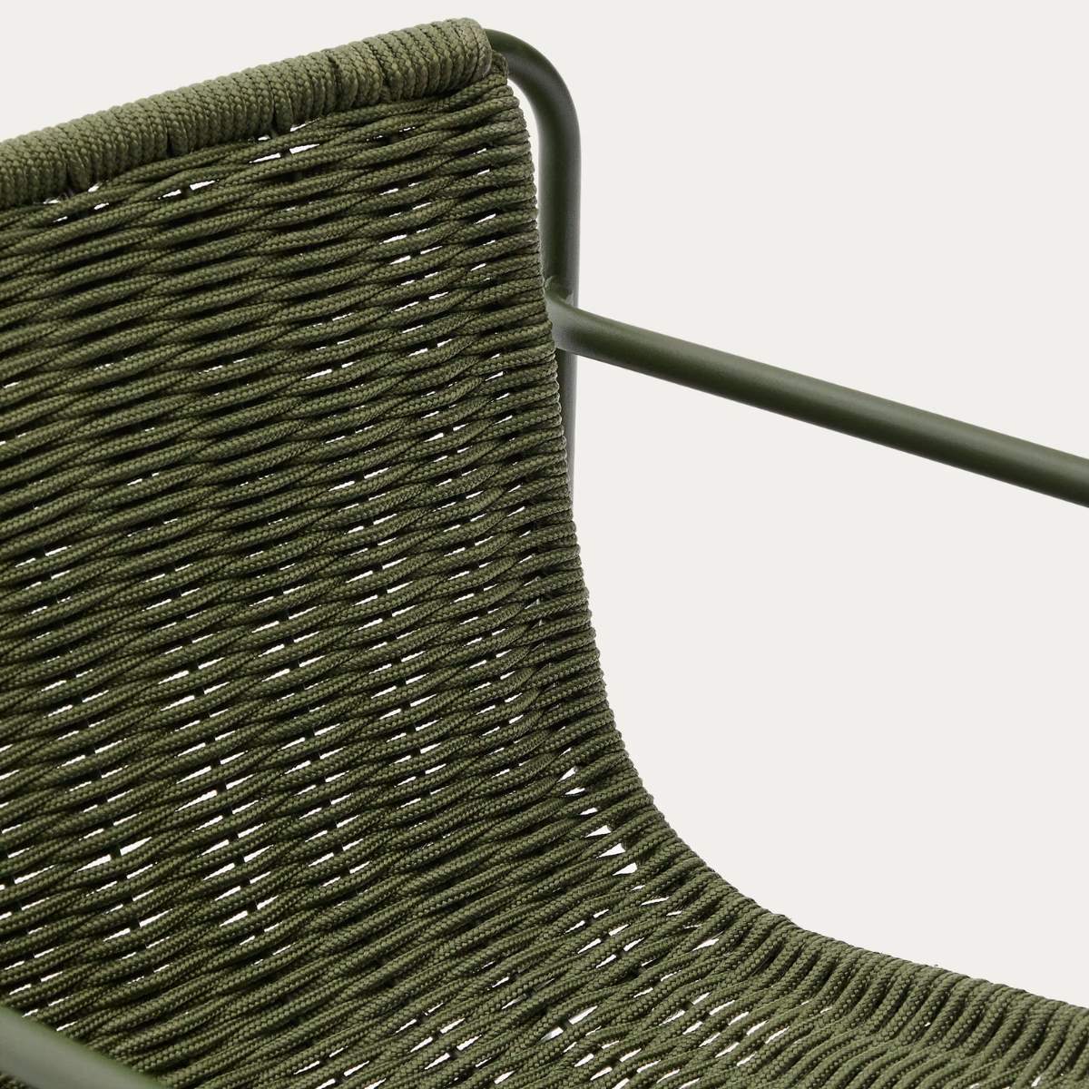 Kave Home Maurina stackable stool in green galvanised steel and green rope cord 74,5cm