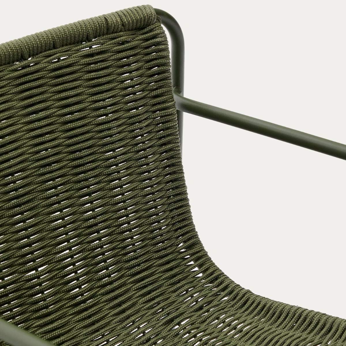 Kave Home Maurina stool in green galvanised steel and green rope cord 64,5cm