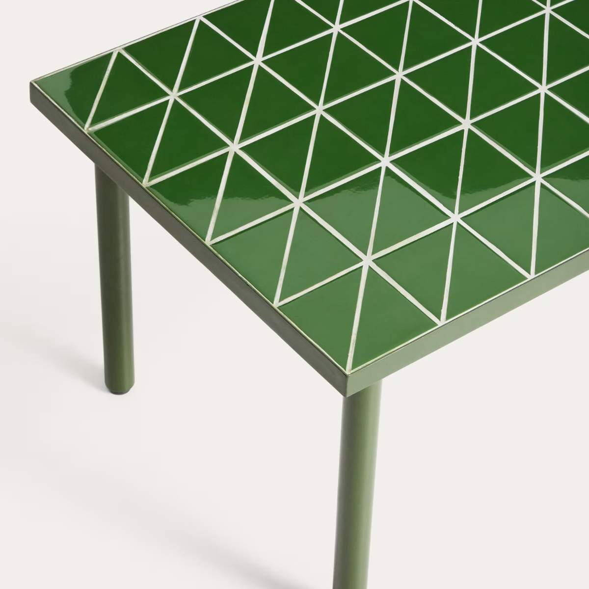 Kave Home Maurina side table in green galvanised steel with ecru tiles 81 x 51 cm