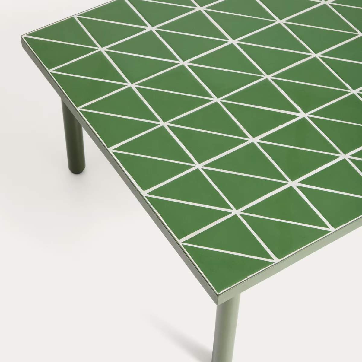 Kave Home Maurina coffee table in green galvanised steel with ecru tiles 122 x 61cm