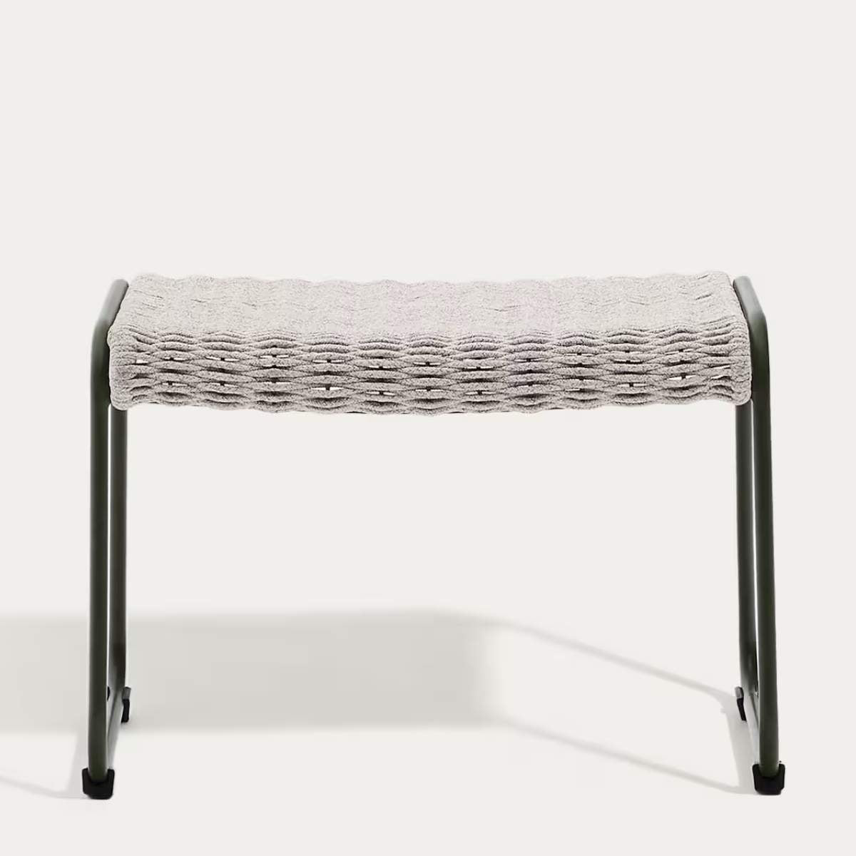 Kave Home Maurina footrest in green galvanised steel and green rope cord 58 x 52.5cm