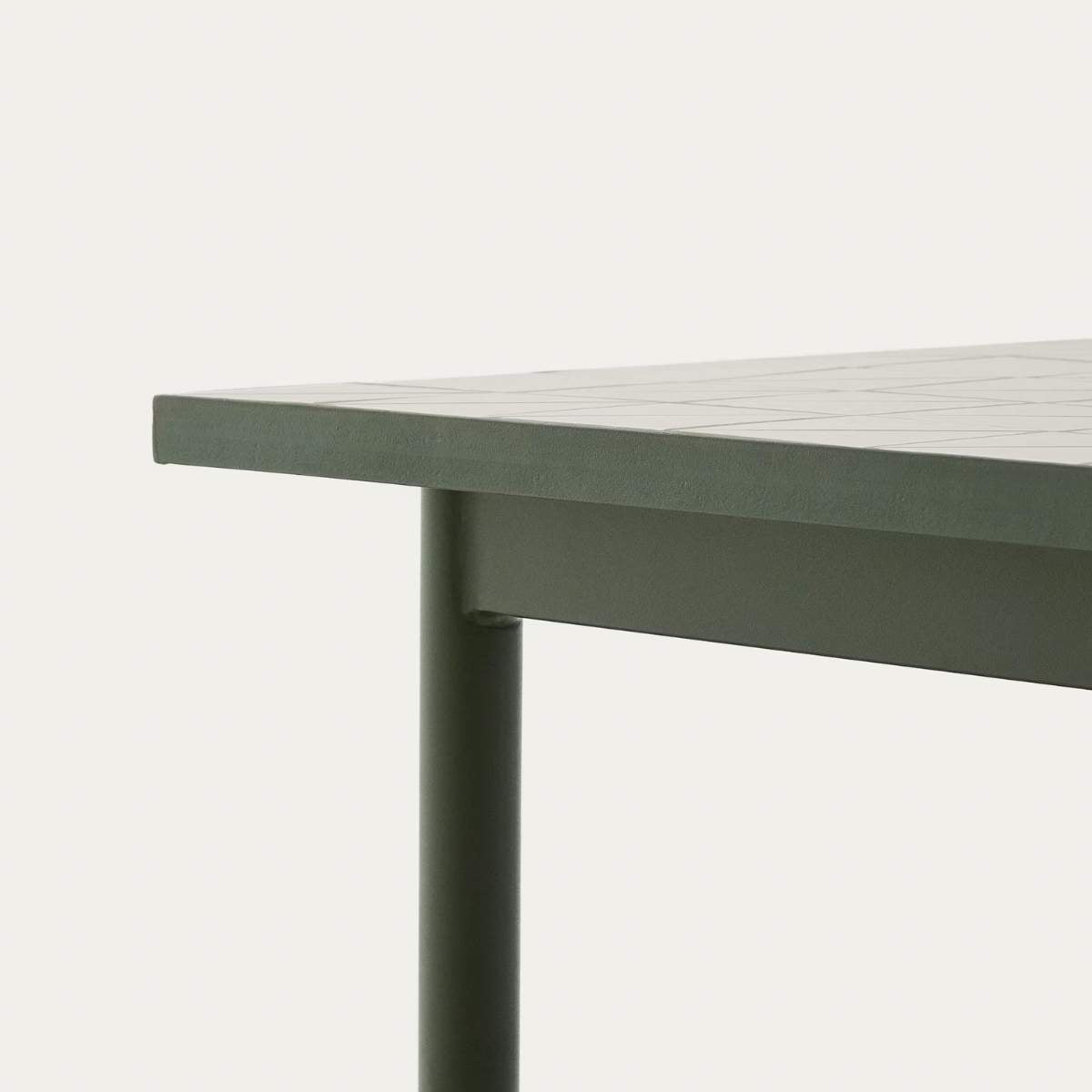 Kave Home Maurina outdoor table in green galvanised steel with green tiles 182 x 91cm