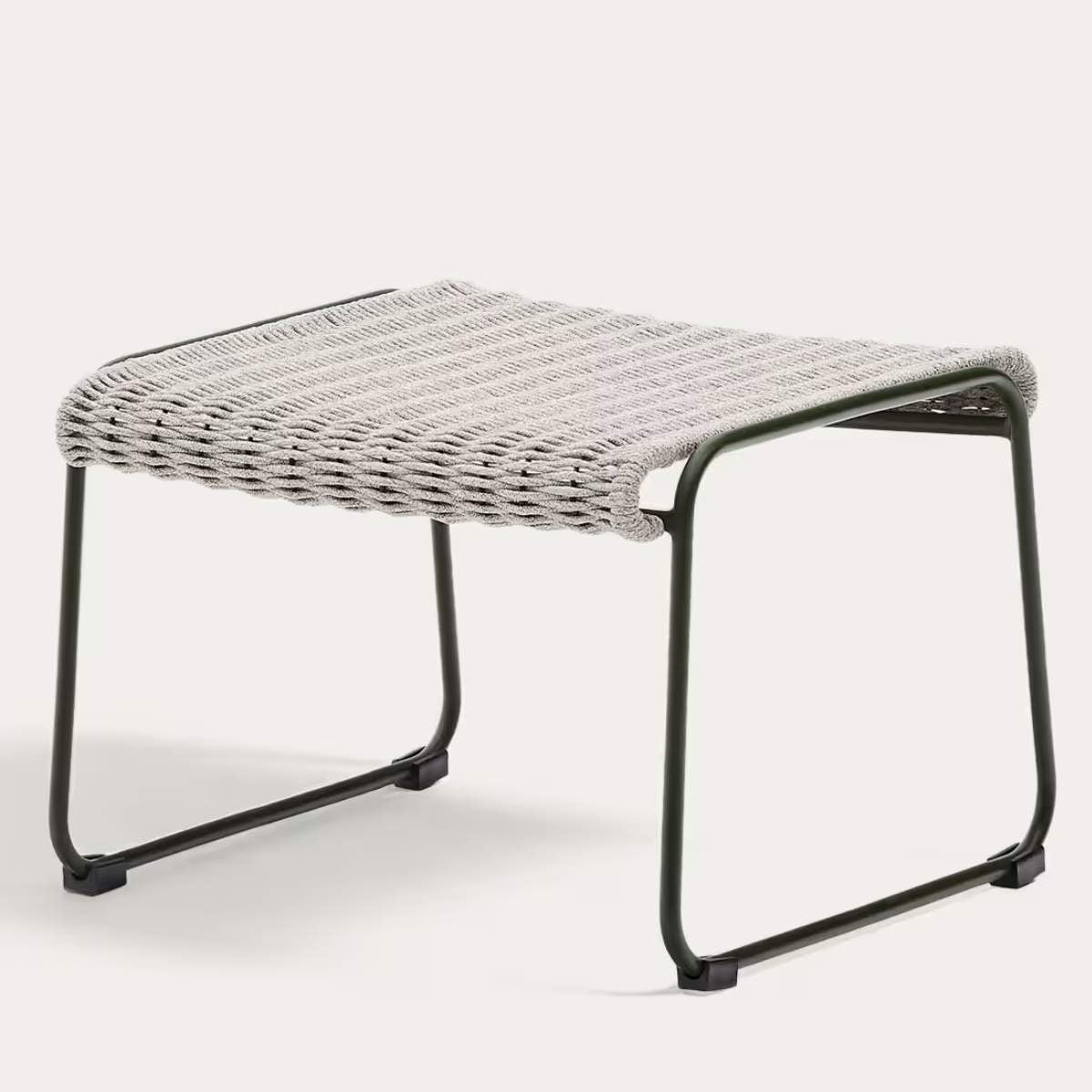 Kave Home Maurina footrest in green galvanised steel and green rope cord 58 x 52.5cm