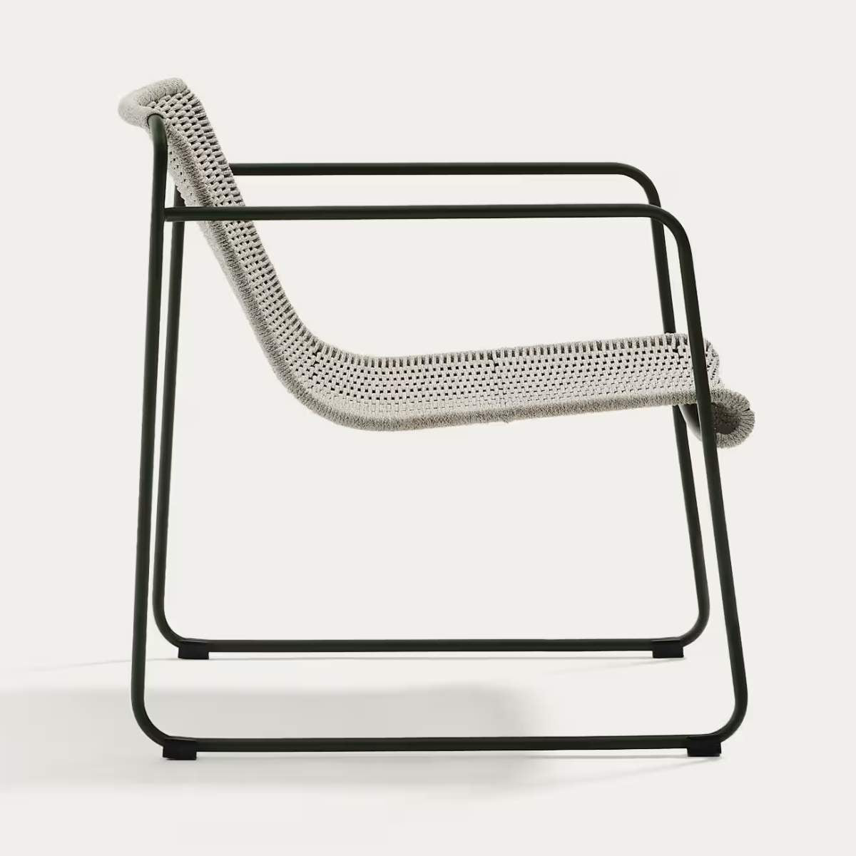 Kave Home Maurina stackable armchair in green galvanised steel and green rope cord
