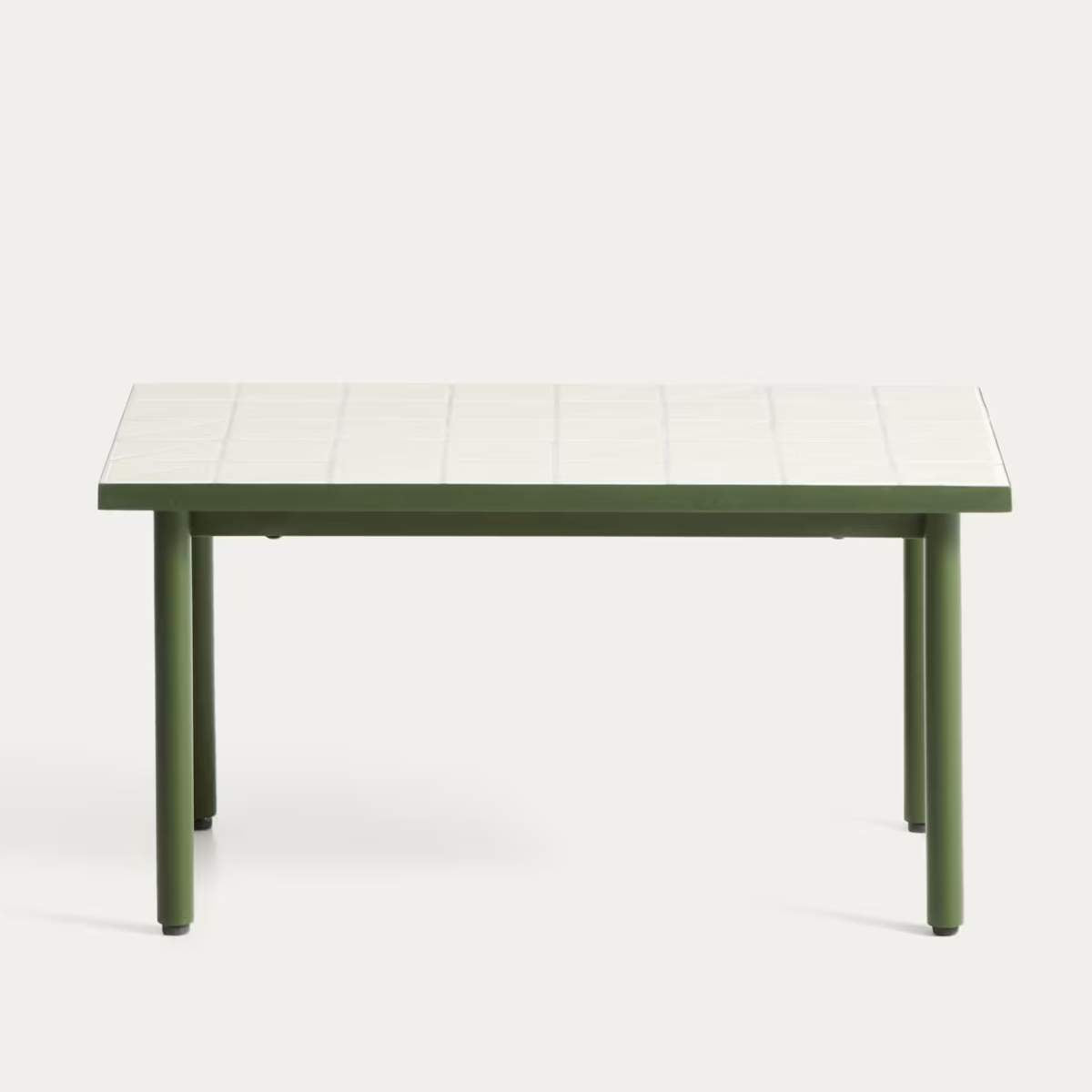 Kave Home Maurina side table in green galvanised steel with ecru tiles 81 x 51 cm