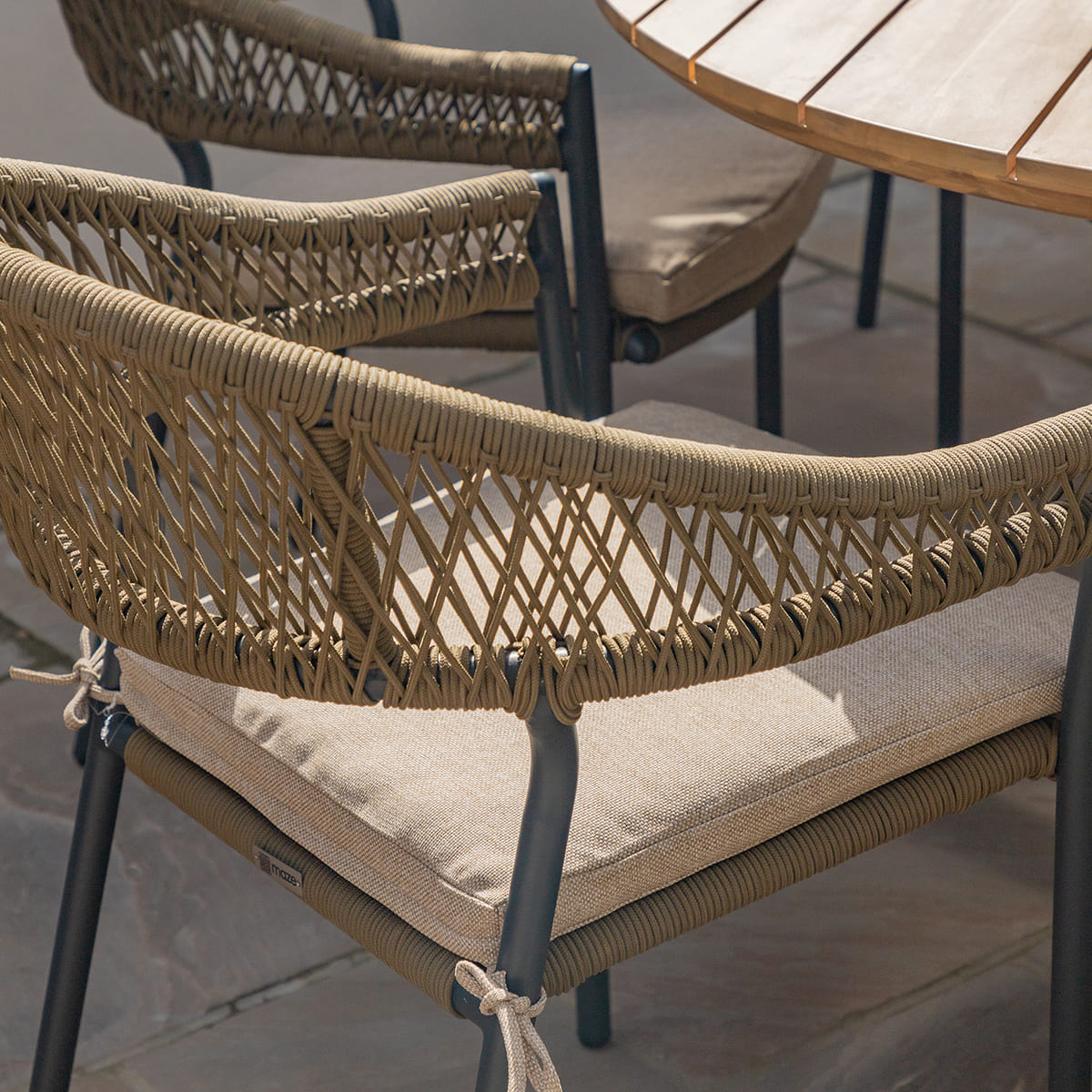Maze Bali Rope Weave 6 Seat Round Fixed Dining Set Sandstone