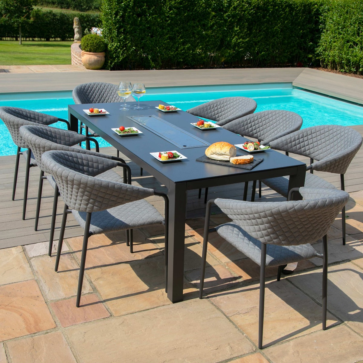 Maze Pebble 8 Seat Rectangular Dining Set - Fire Pit Table