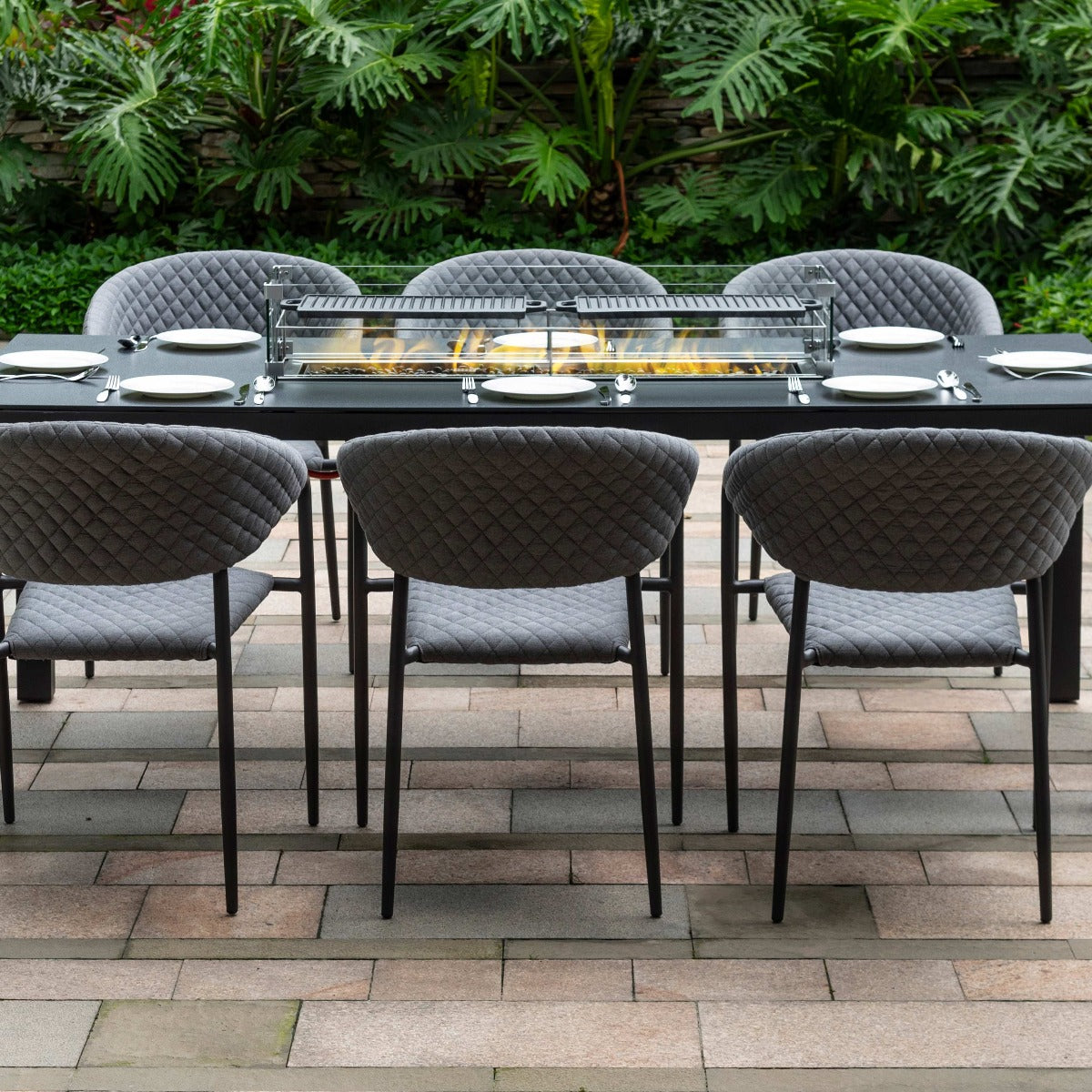 Maze Pebble 8 Seat Rectangular Dining Set - Fire Pit Table