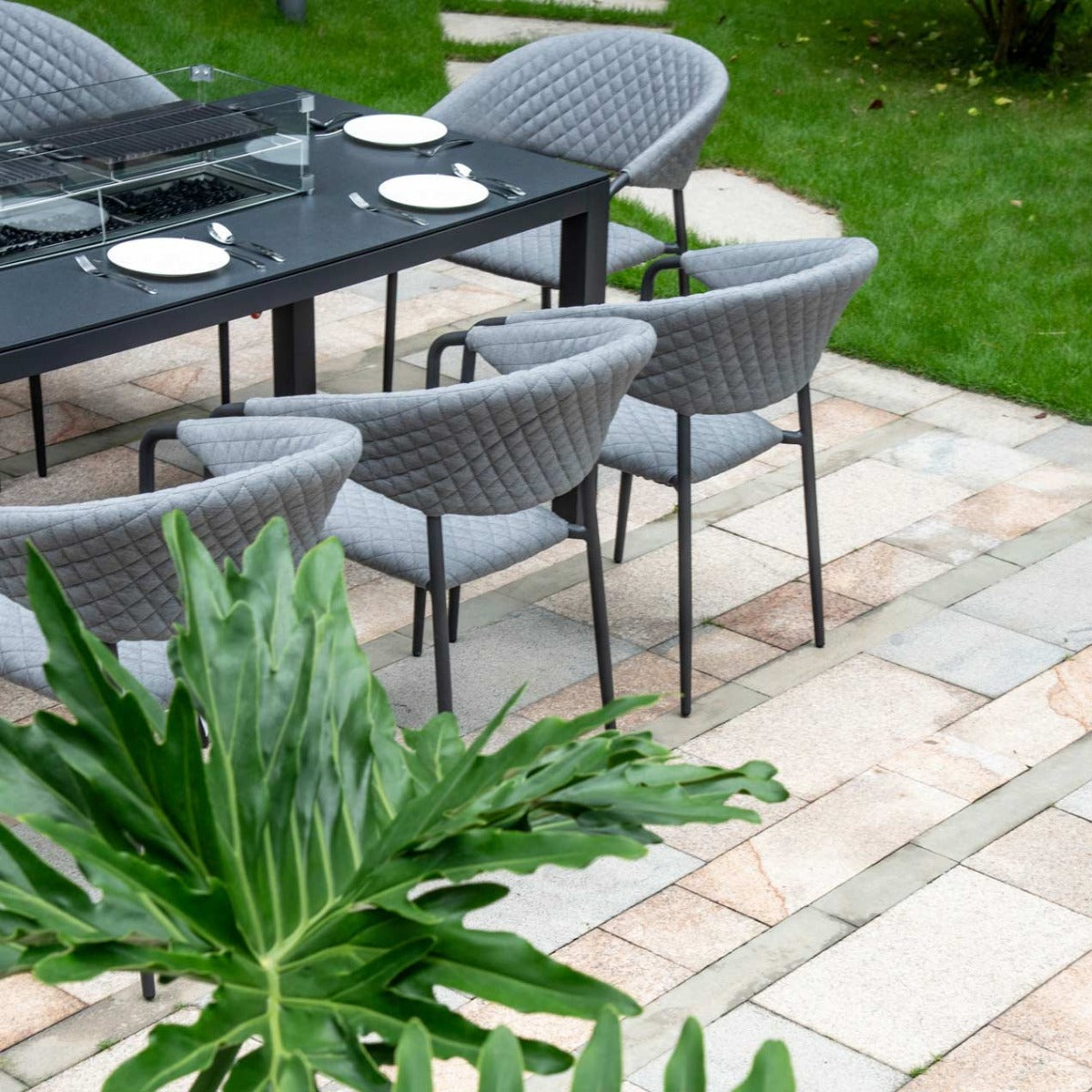 Maze Pebble 8 Seat Rectangular Dining Set - Fire Pit Table