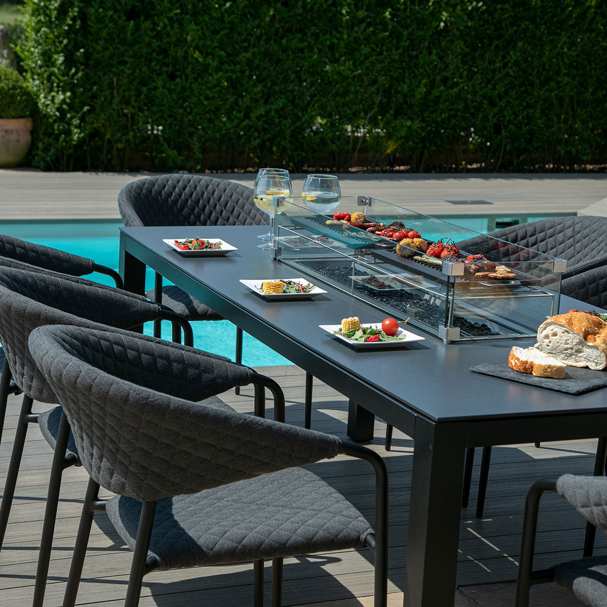 Maze Pebble 8 Seat Rectangular Dining Set - Fire Pit Table