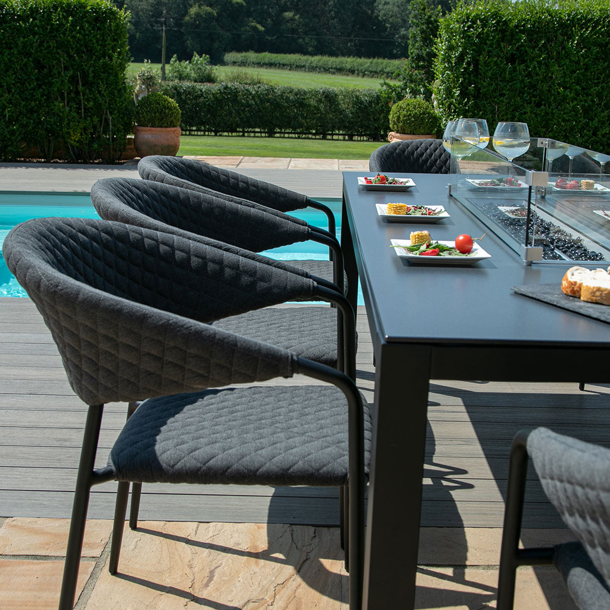 Maze Pebble 8 Seat Rectangular Dining Set - Fire Pit Table