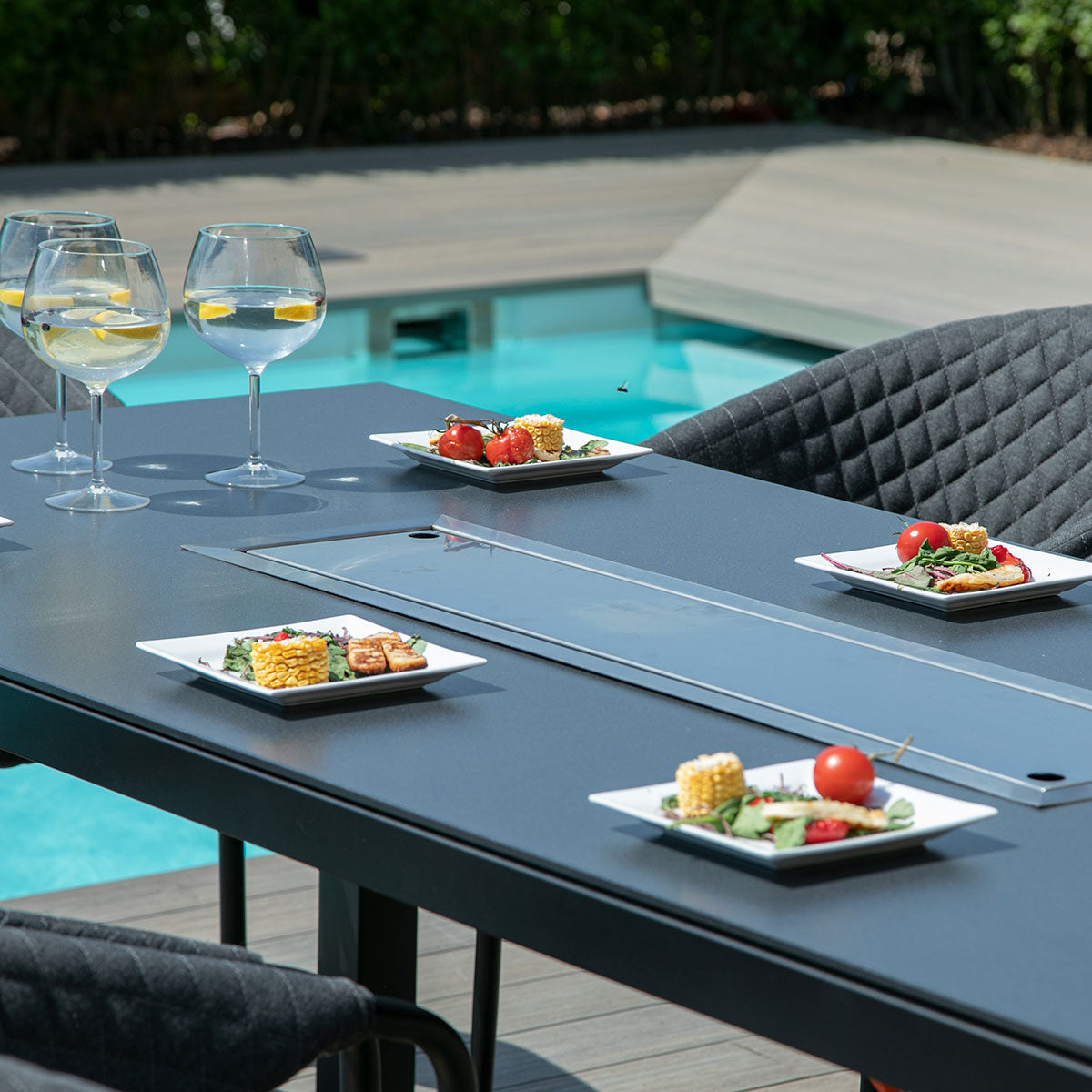 Maze Pebble 8 Seat Rectangular Dining Set - Fire Pit Table