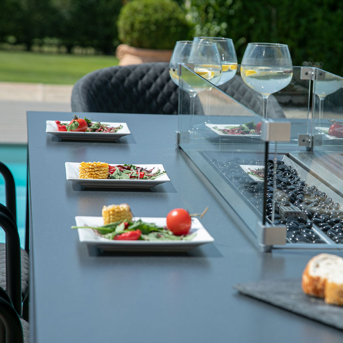 Maze Pebble 8 Seat Rectangular Dining Set - Fire Pit Table