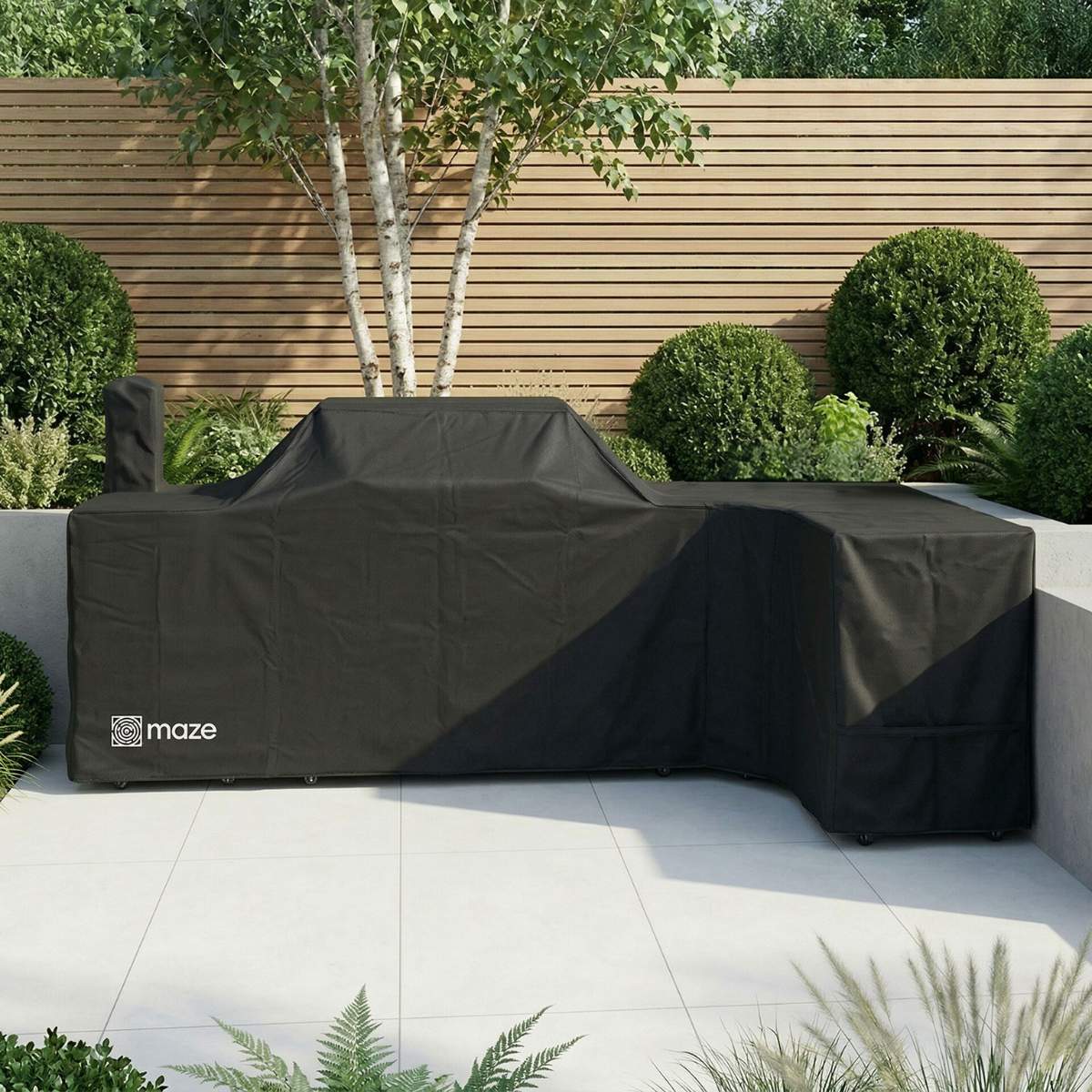 Maze - Outdoor Cover for Ember Corner Outdoor Kitchen with 6 Burner Gas Grill, Sink & Fridge